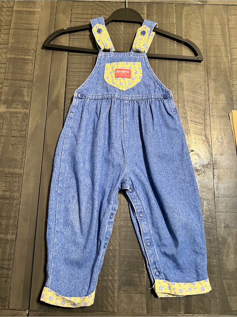 OshKosh B'gosh Light Blue Denim Overalls with Yellow Floral Accents